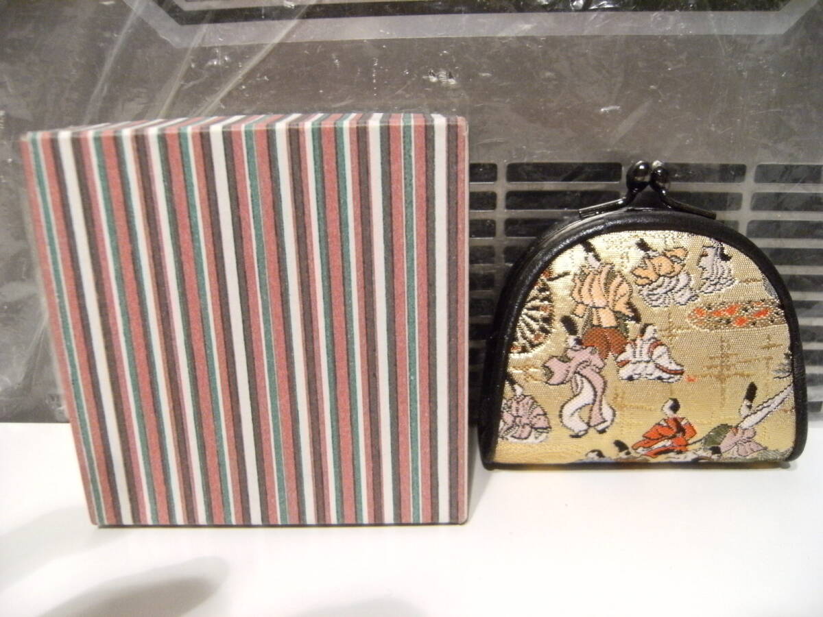 未使用★廃番★昭和レトロ★日本製★80年代 当時物 平安時代 日本文化 和風 古代葵錦 西陣織 がま口 財布 小銭入れ コインケース★紫式部拍卖