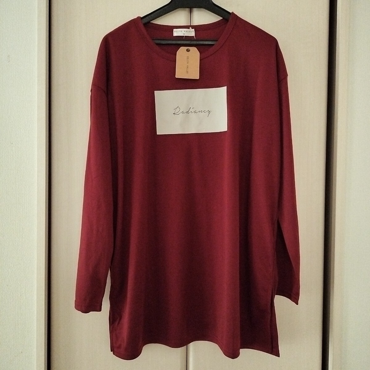 新品【Mサイズ】KEITH VALLER レディース 長袖Tシャツ トップス チュニック ビッグTシャツ ロングTシャツ 3470 ゆったりサイズ えんじ拍卖