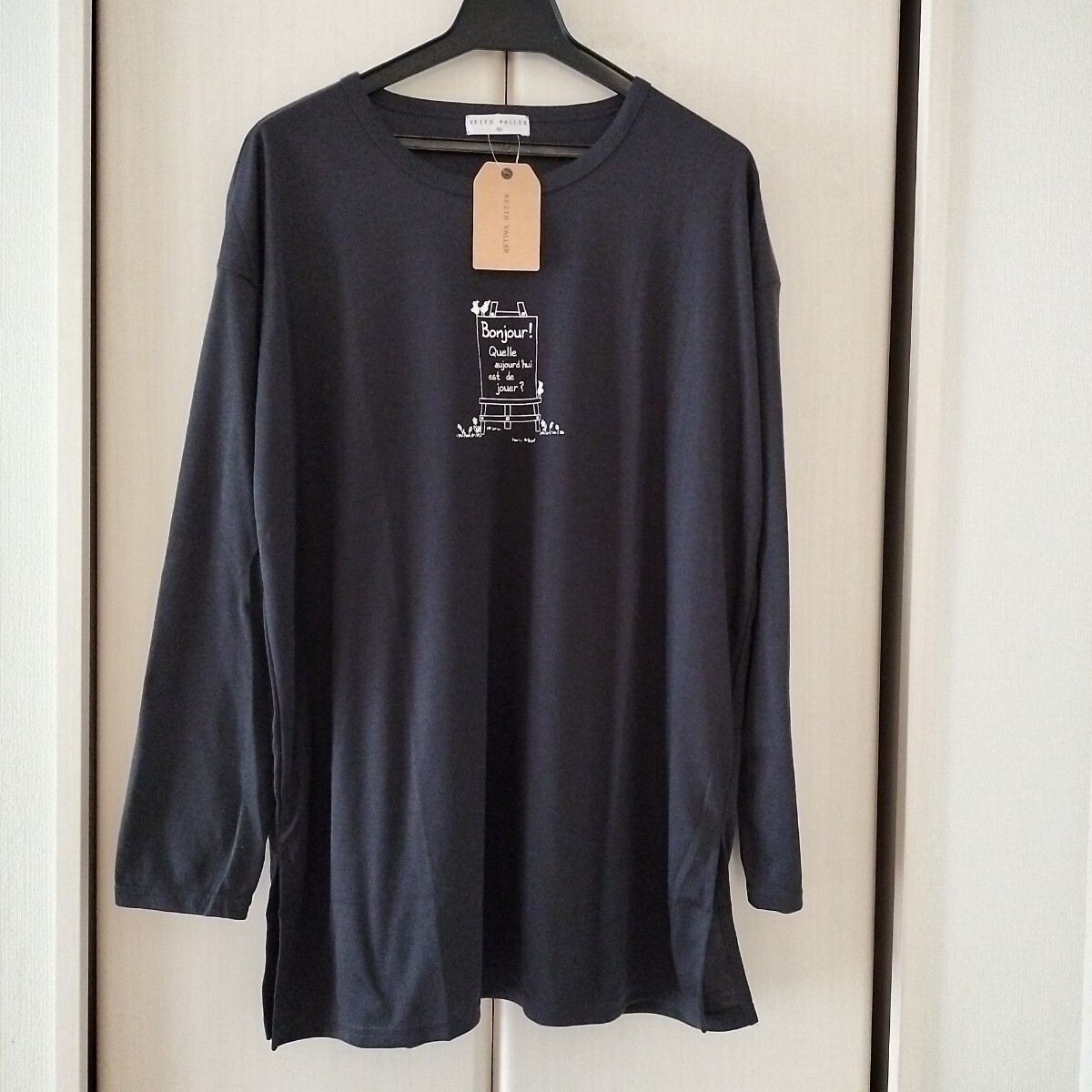 新品【Mサイズ】KEITH VALLER レディース 長袖Tシャツ トップス チュニック ビッグTシャツ ロングTシャツ 3470F ゆったりサイズ ロゴ 黒拍卖