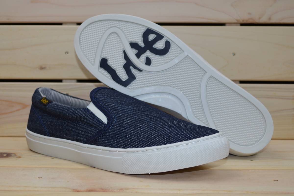 リー 27.5cm キングマン スリッポン ネイビー デニム Lee KINGMAN SLP NAVY DENIM メンズ スニーカー 紺 拍卖