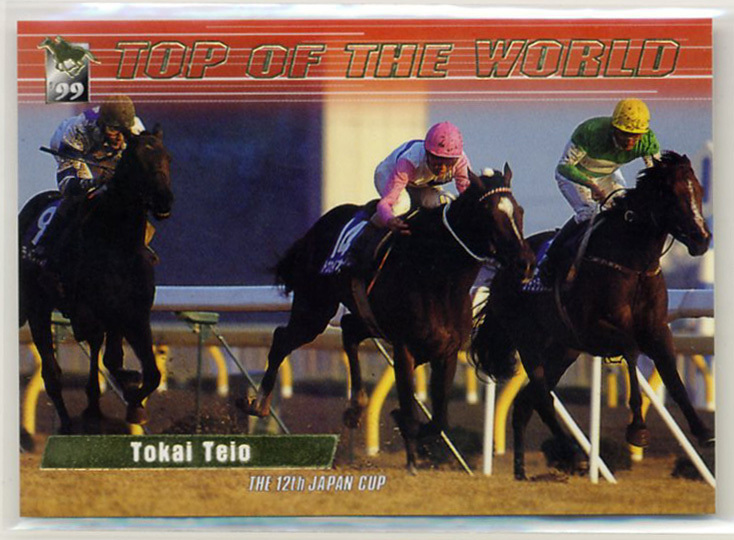 ★トウカイテイオー T3 TOP OF THE WORLD カード 金文字 バンダイ サラブレッドカード 99年下半期版 田原成貴 画像 競馬カード 即決拍卖