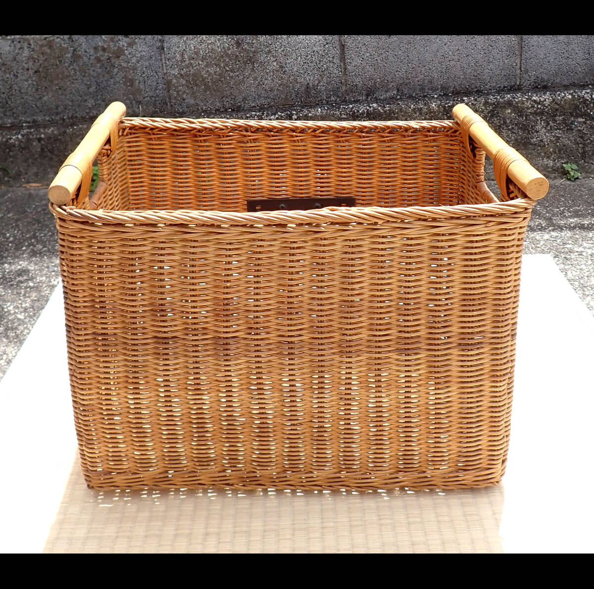 未使用【自転車用 籐バスケット 前カゴ 取付金具付き】天然素材 ラタン 角型 スクエア ボックス 籐かご 店舗在庫品 当時物拍卖