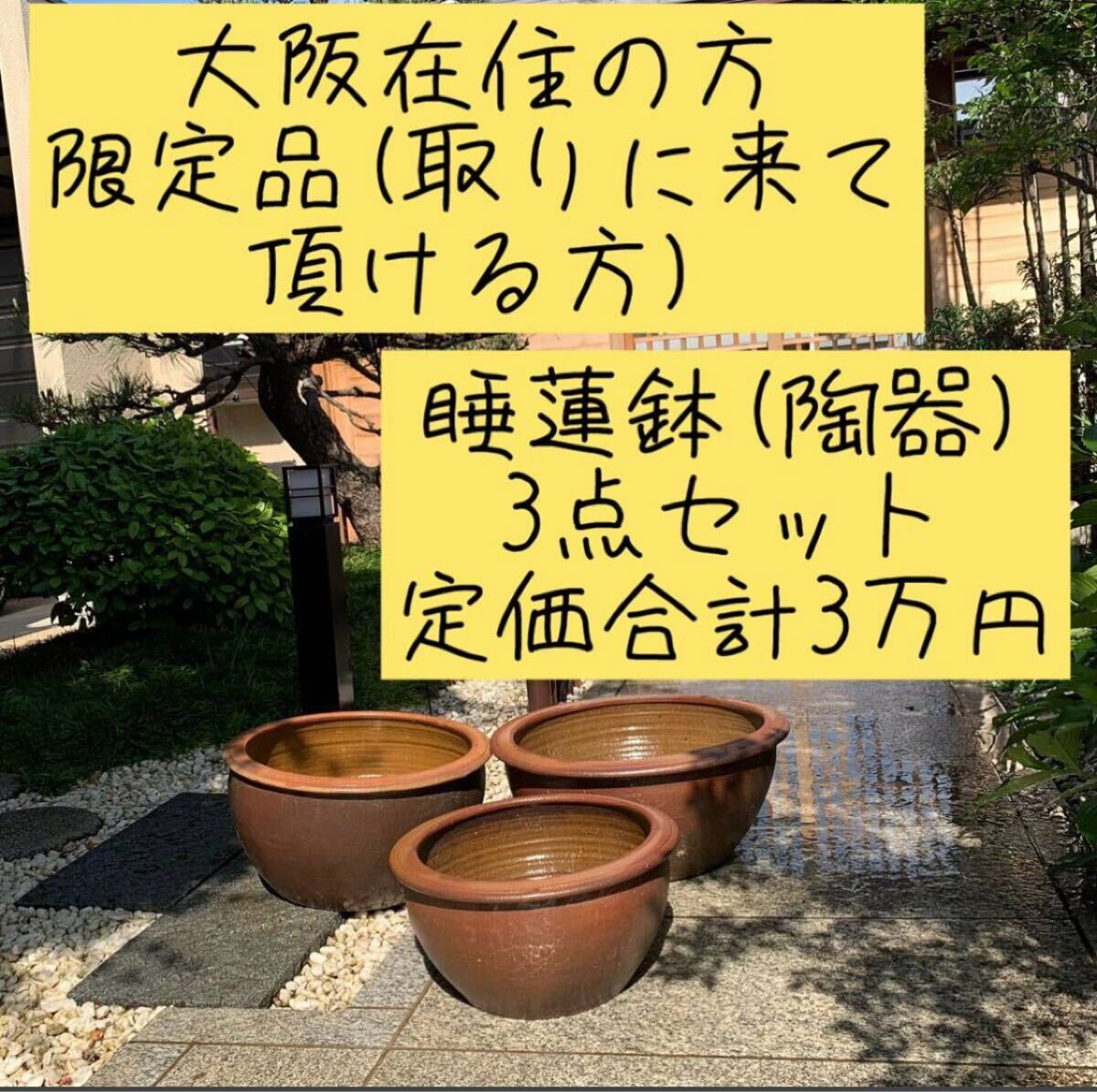 大阪在住の方限定 取りに来て頂ける方 睡蓮鉢(陶器)3点セット 定価合計3万円相当拍卖