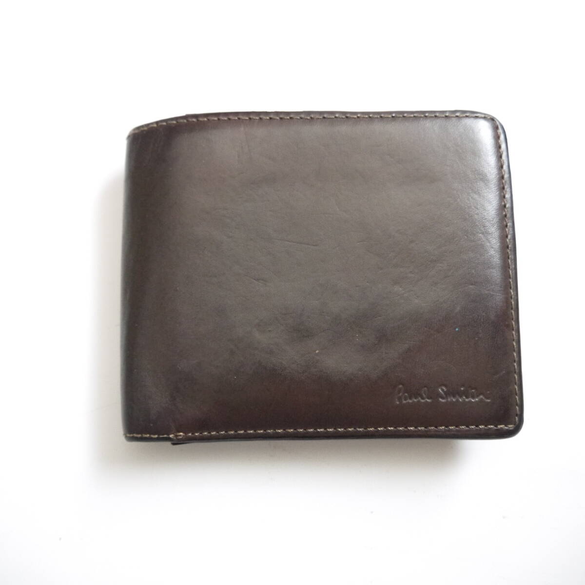 $ 美品 訳あり $ レトロ!◆ Paul Smith ◆ ポールスミス ◆ 本革 レザー製 ・ 2つ折り 財布 小銭入れ ◆ ダークブラウン チョコレート色拍卖