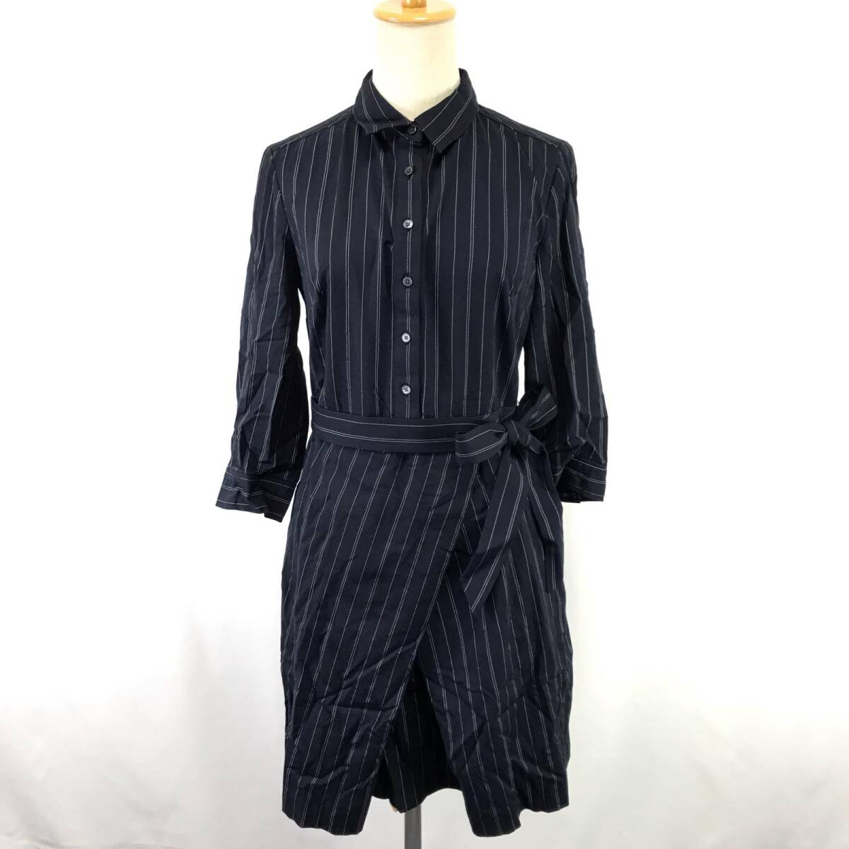 Banana Republic【バナナリパブリック】 ワンピース 【size:4/LL/膝丈/紺/ストライプ】レディース/七分袖/dress◆BJ006-b拍卖