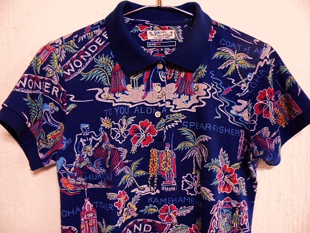 ●良品 ビームスゴルフ サンサーフ コラボ 総柄 ポロシャツ サイズM レディース●拍卖