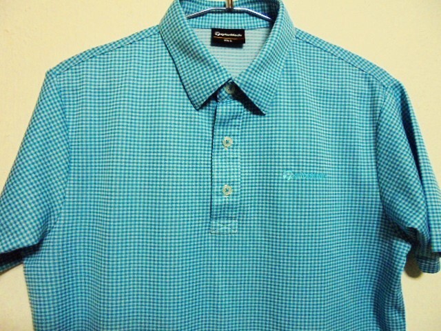 ●美品 テーラーメイド ロゴししゅう入り ギンガムチェック 半袖ポロシャツ サイズL●拍卖