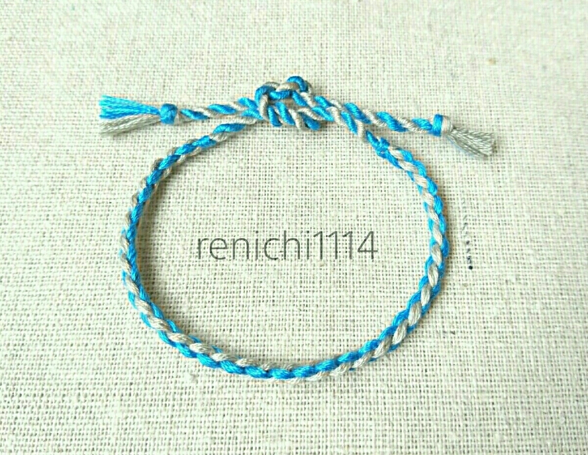 ミサンガ☆ターコイズブルー&グレー☆ブレスレット☆アンクレット拍卖