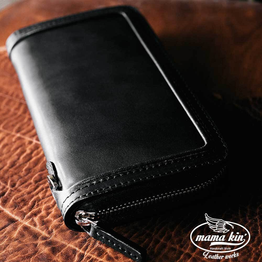 栃木レザー/ラウンドファスナー長財布/ジッパー/サドルレザー/ヌメ革/レザーウォレット/牛革/革財布/rf009tg84blk拍卖