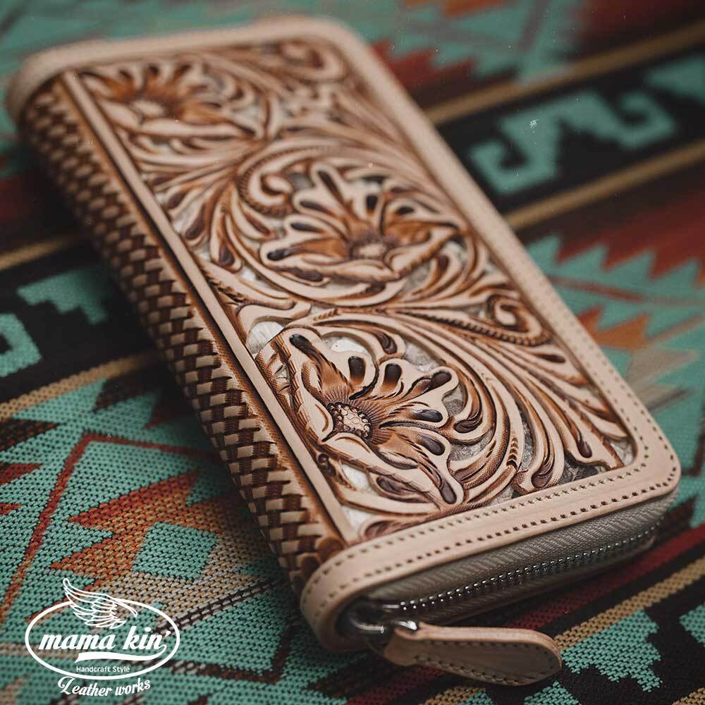 カービングウォレット/ラウンドファスナー長財布/パイソンレザー/レザーウォレット/ヌメ革/サドルレザー/rf009cp84nl拍卖