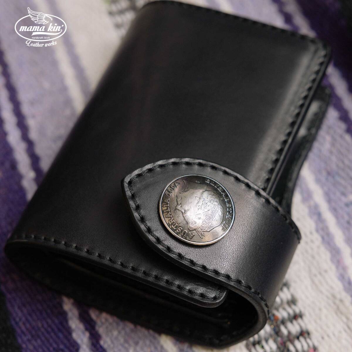 栃木レザー 二つ折り財布 ヌメ革 サドルレザー レザーウォレット メンズ財布 ライダースウォレット バイカーズウォレット hf009tg46blk拍卖