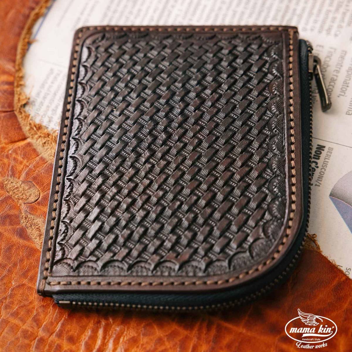 L字ファスナー Lzip Lファスナー Lジッパー 財布 エルジップ エルファスナー レザーカービング ヌメ革 サドルレザー 牛革 ba009cv03br拍卖