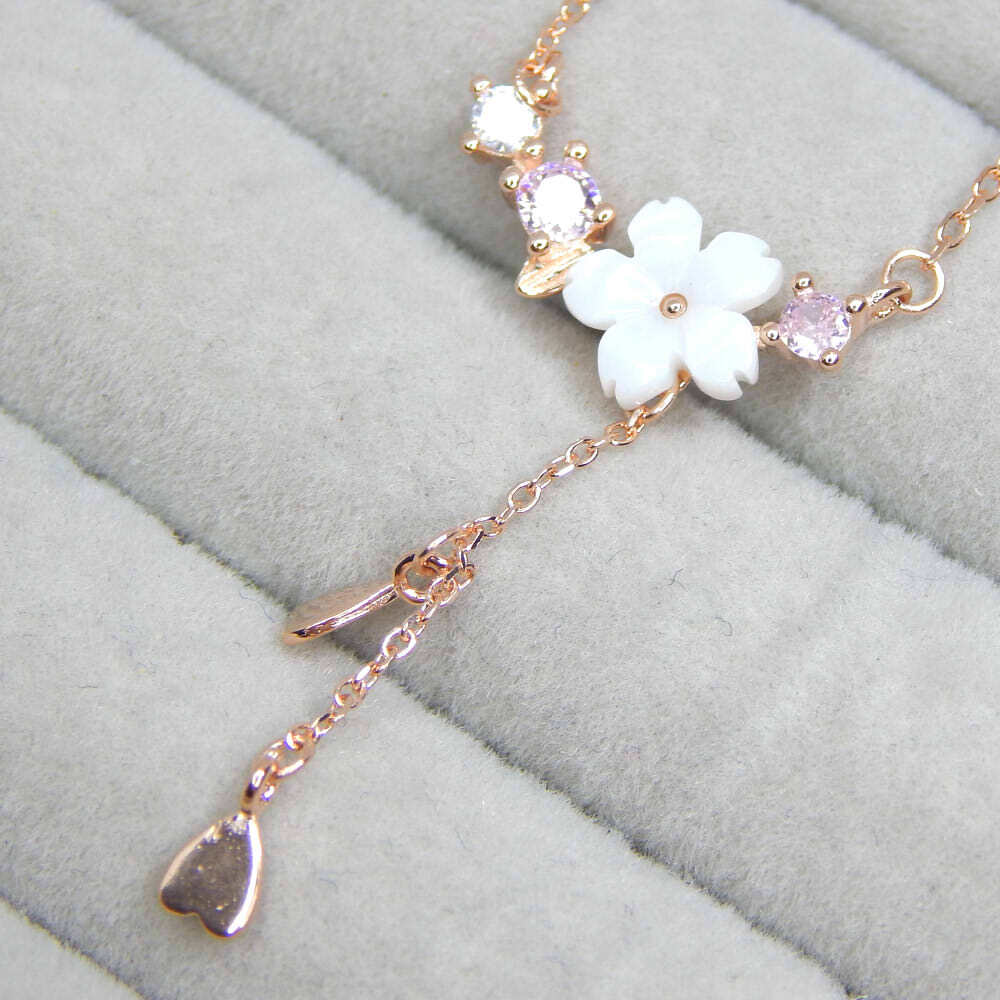 Alnair ブランド★一輪桜 スターリングシルバー925 CZダイヤモンドネックレス ジルコニア ピンクゴールド レディースアクセサリー拍卖