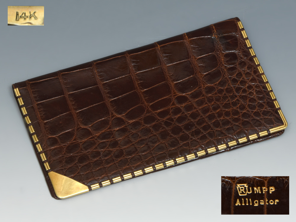 クロコダイル財布 14金刻印入り金具付 RUMPP 刻印あり ブラウン お札入れ サイフ 札入 金 鰐皮 小物 crocodile ALLIGATOR u0449o拍卖