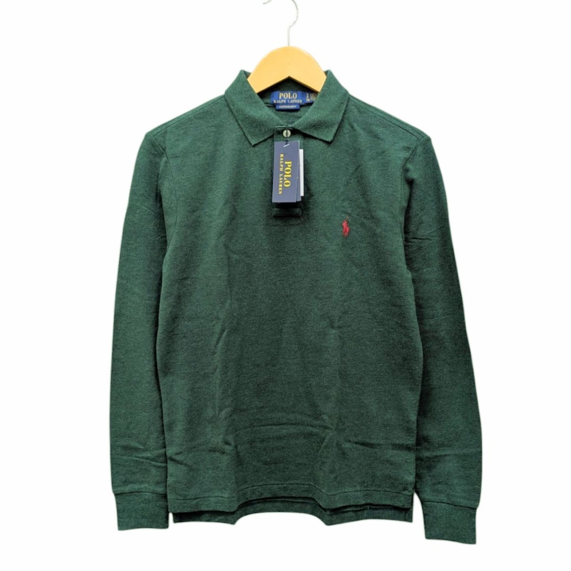 未使用品 POLO RALPH LAUREN ポロラルフローレン 長袖 ポロシャツ グリーン サイズS 710680790074 CUSTOM SLIM FIT拍卖