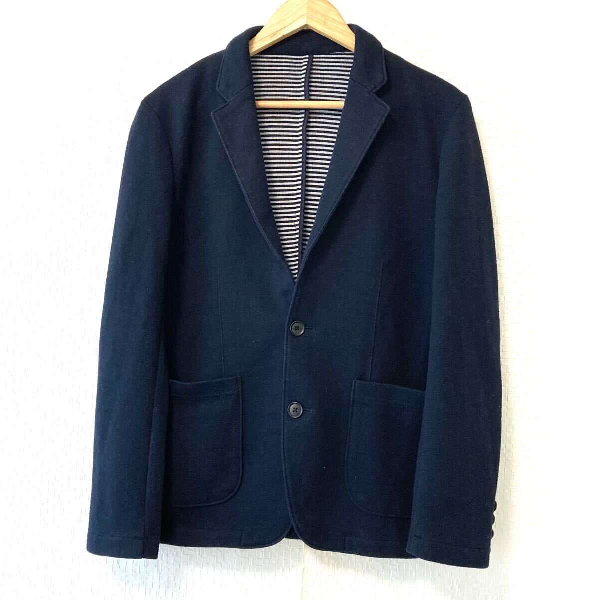 柔らか素材◎【Navy】ネイビー テーラード ジャケット 2B ブレザー 爽やか キレイめ コットン カジュアル メンズ 紳士 M/Y31822UU拍卖