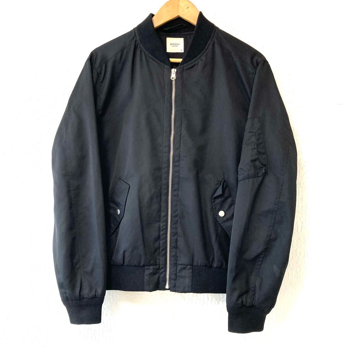 【BROWNY】ブラウニー ジップアップ ブルゾン ジャケット MA-1 アメカジ ストリート 古着 無地 アウター ブラック メンズ M/Y31872UU拍卖