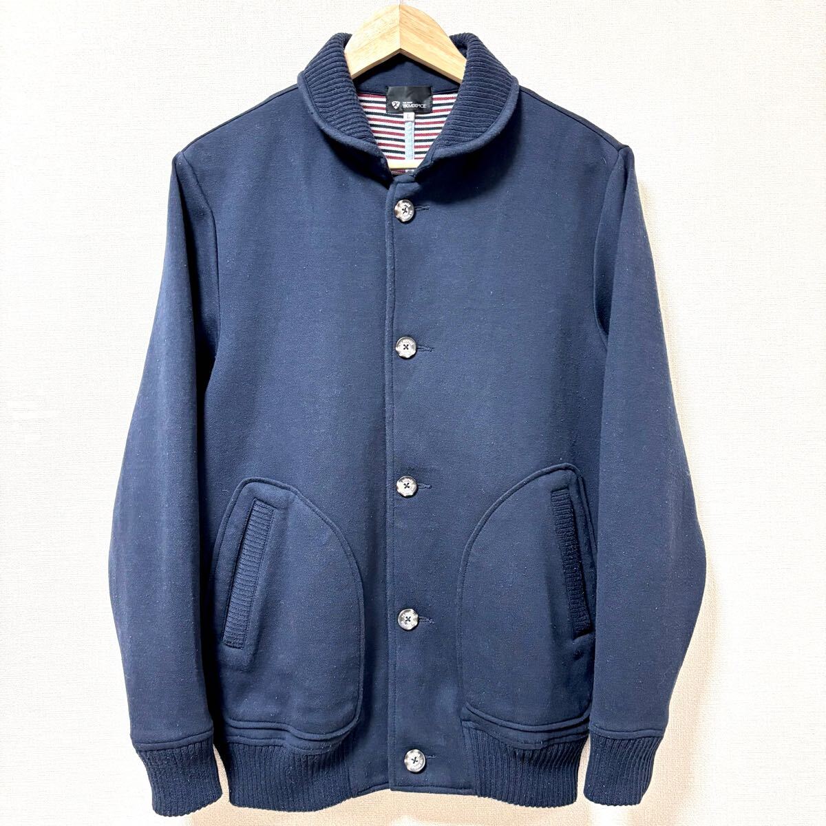 きれいめカジュアル◎【THE SHOP TK MIXPICE】スウェット ブルゾン 紺 ネイビー ショールカラー タケオキクチ メンズ サイズL/Y31906SS拍卖