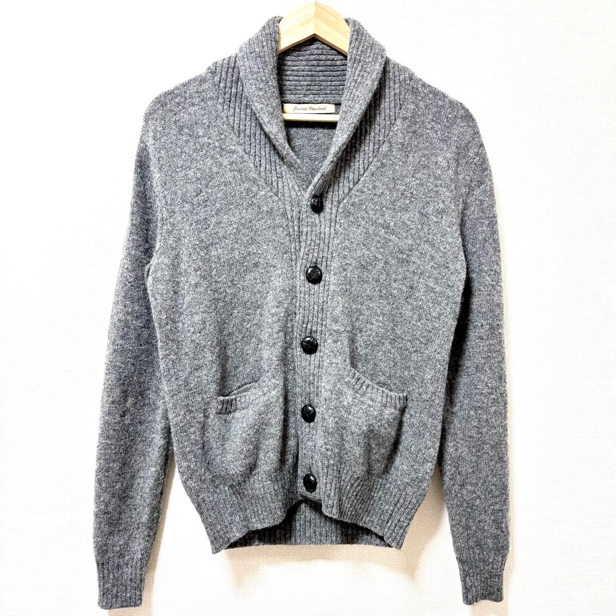 おしゃれ◎ウール100%◎【JOURNAL STANDARD】ジャーナルスタンダード ニット カーディガン グレー ショールカラー メンズ サイズM/Y31910SS拍卖