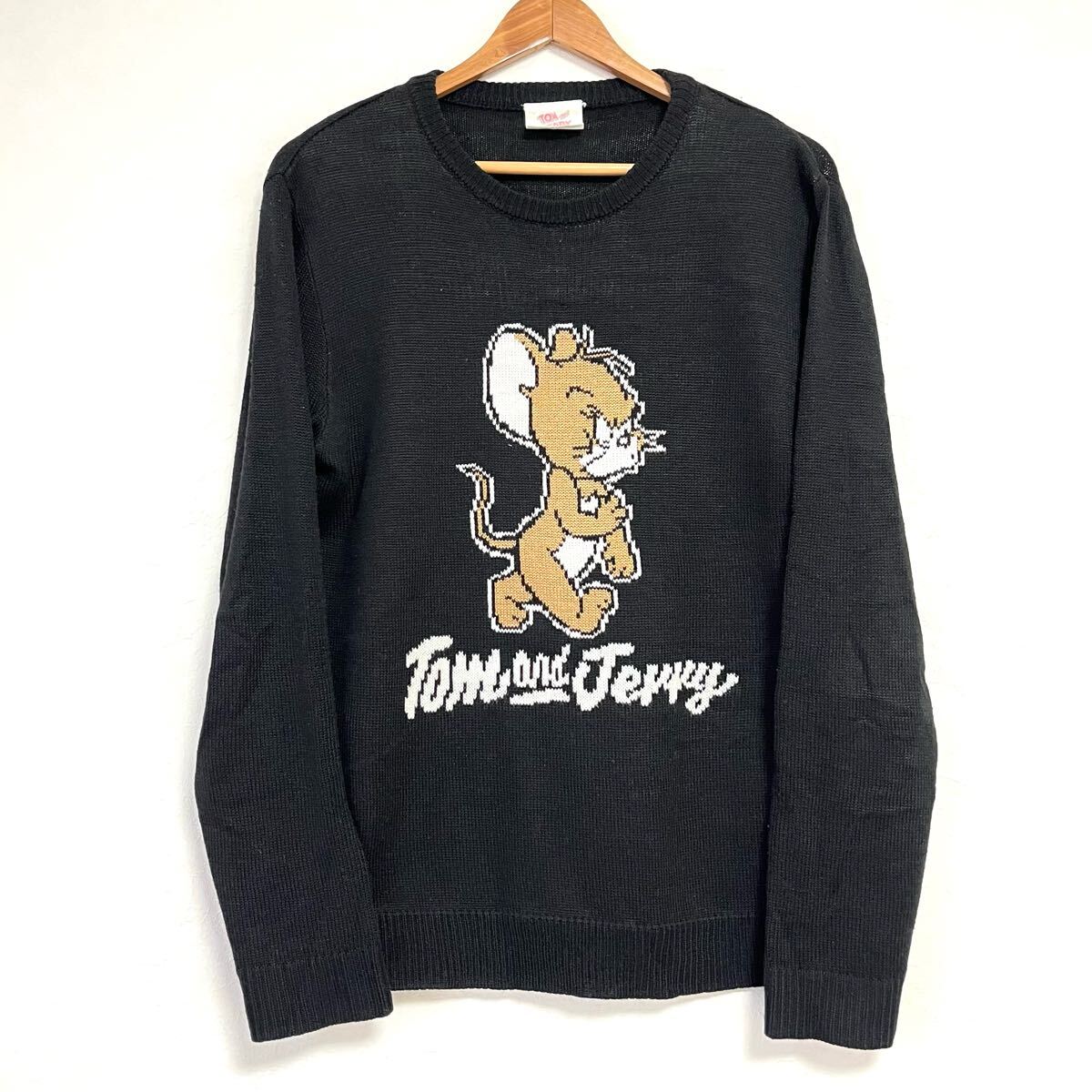 人気キャラクター!大きいサイズLL◎【TOMandJERRY】トム&ジェリー クルーネック セーター ニット 個性派 アメカジ ブラック 黒/Y32039mm拍卖