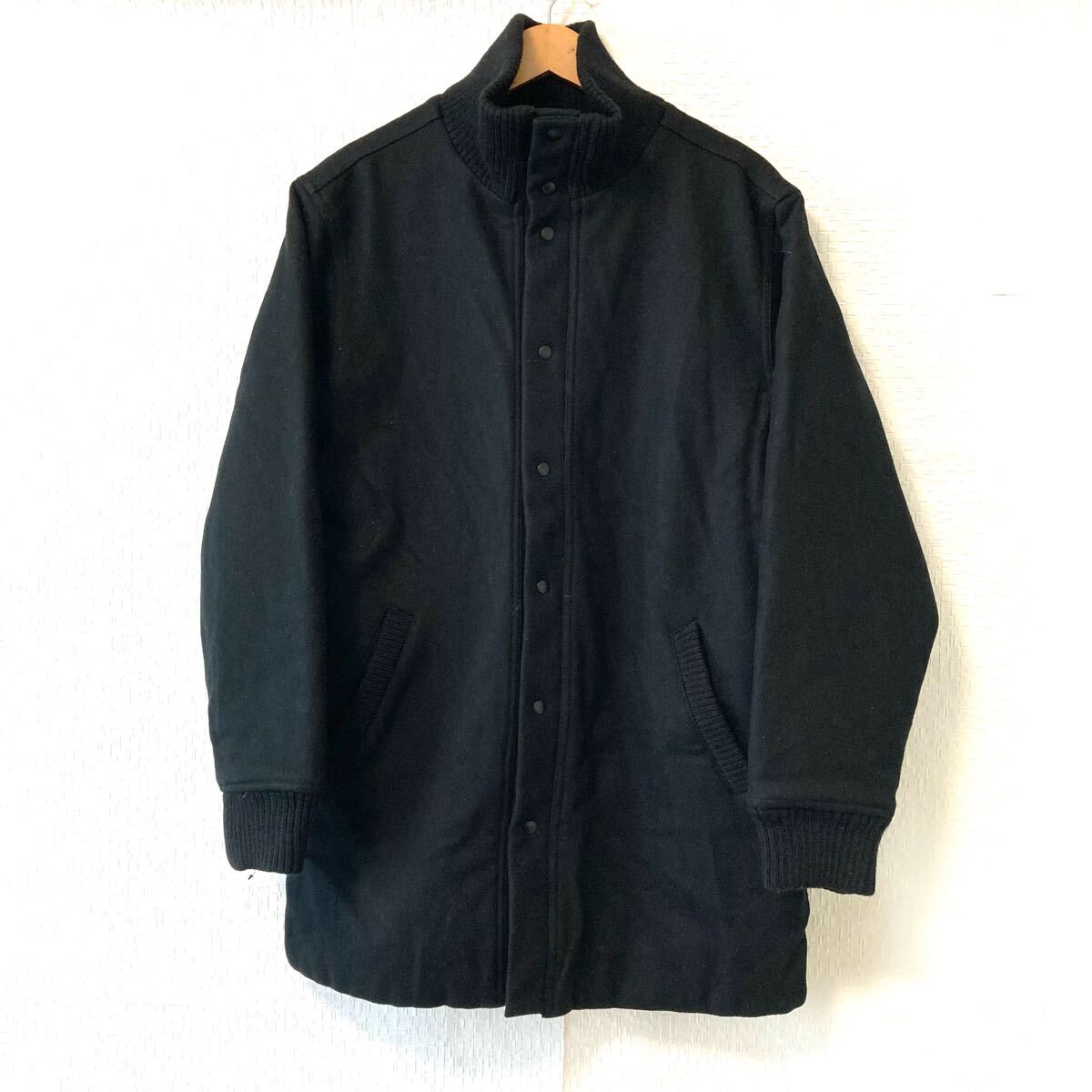 【EDIFICE】エディフィス ウール混 中綿 ミドル丈 アウター コート レーヨン 無地 シンプル かっこいい ブラック メンズ サイズ38/Y32236UU拍卖