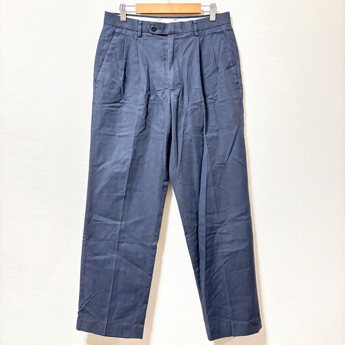 春夏◎ドライ機能付!【UNIQLO】ユニクロ チノパン 紺 ツータック パンツ 速乾 オフィス ゴルフ アメカジ メンズ ウエスト76/Y32965SS拍卖