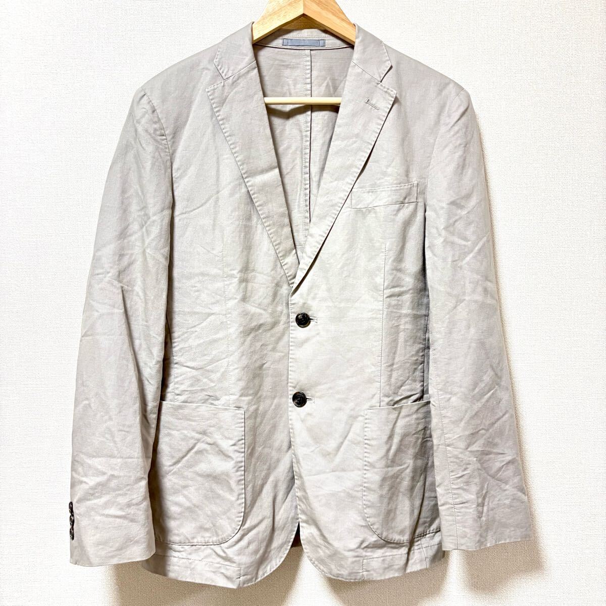 春夏におすすめ!リネン混素材◎【UNIQLO】ユニクロ テーラード ジャケット ライトグレー 2B ブレザー 麻 綿 メンズ サイズS/Y32970SS拍卖