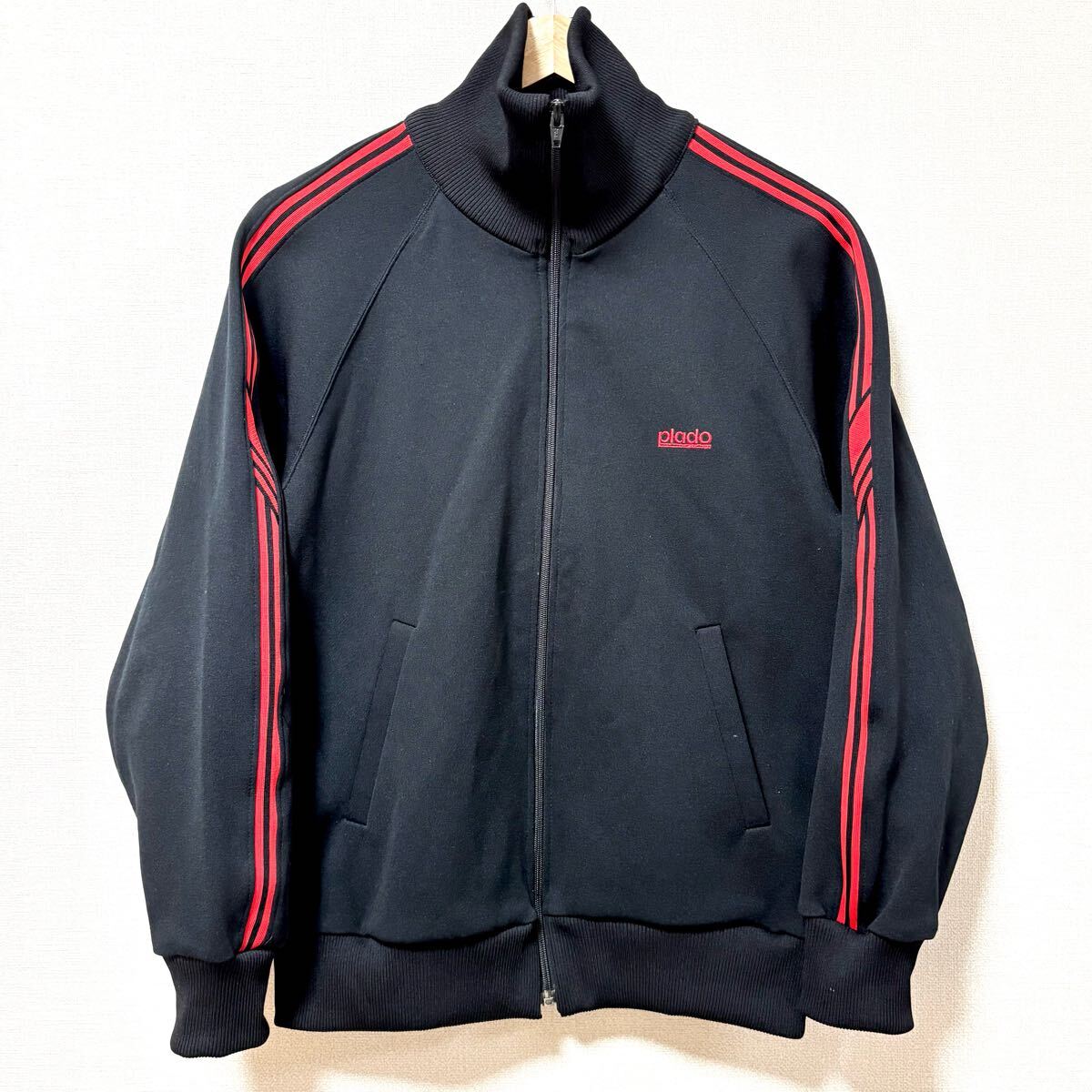 レトロ感◎【Hit-union】トラック ジャケット 黒 ブラック ジャージ ロゴ plado ビンテージ 80s 90s 昭和 平成 メンズ サイズM/Y32974SS拍卖