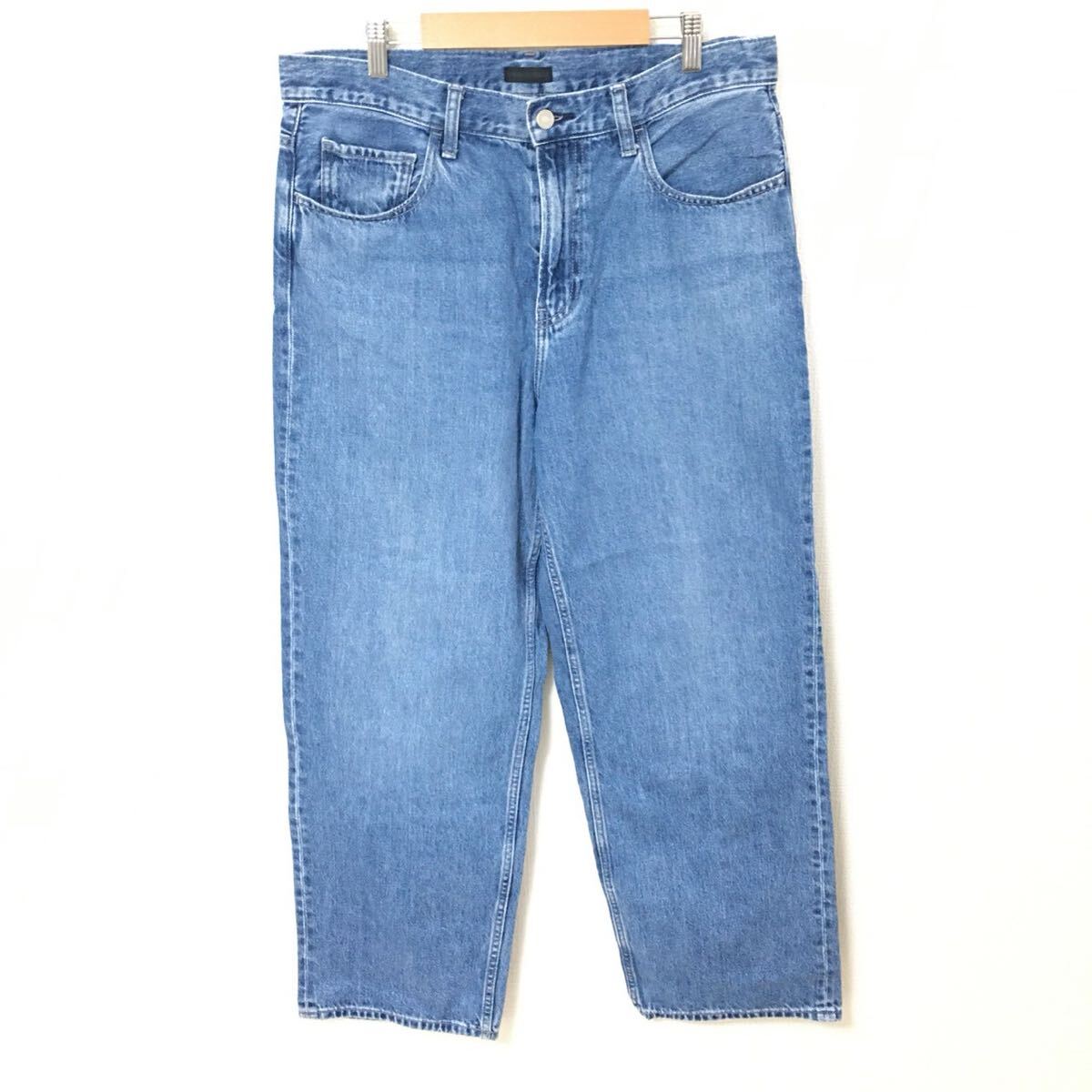 【UNIQLO】ユニクロ ワイド ストレート ジーンズ デニムパンツ ジーパン アメカジ ブルー コットン デイリー メンズ サイズW32/Y32791fF拍卖