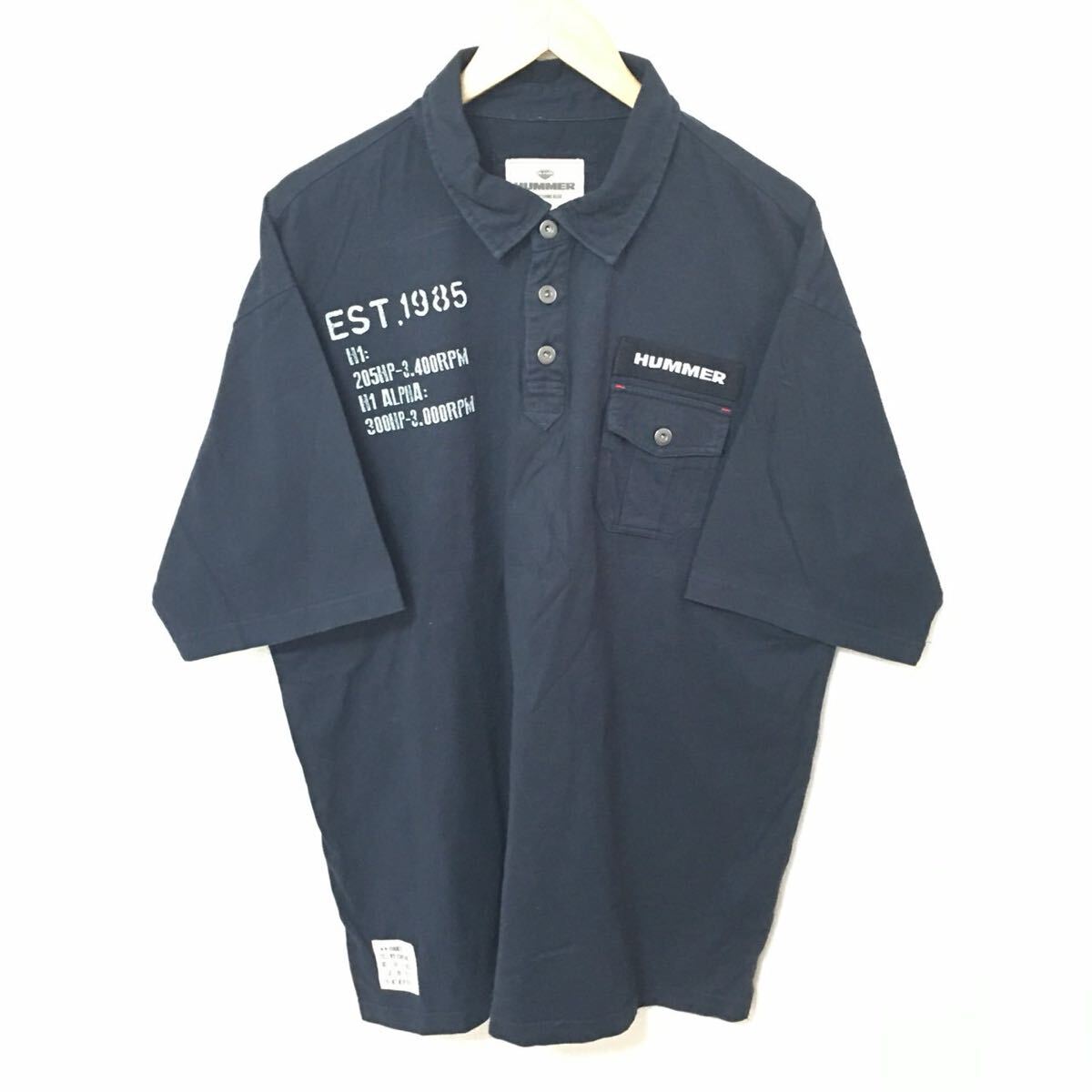 大きいサイズ◎【HUMMER】ハマー 半袖ポロシャツ ロゴ刺繍 ビッグサイズ 企業 希少 整備 メンテナンス 外車 ネイビー サイズ5L/Y33326fG拍卖