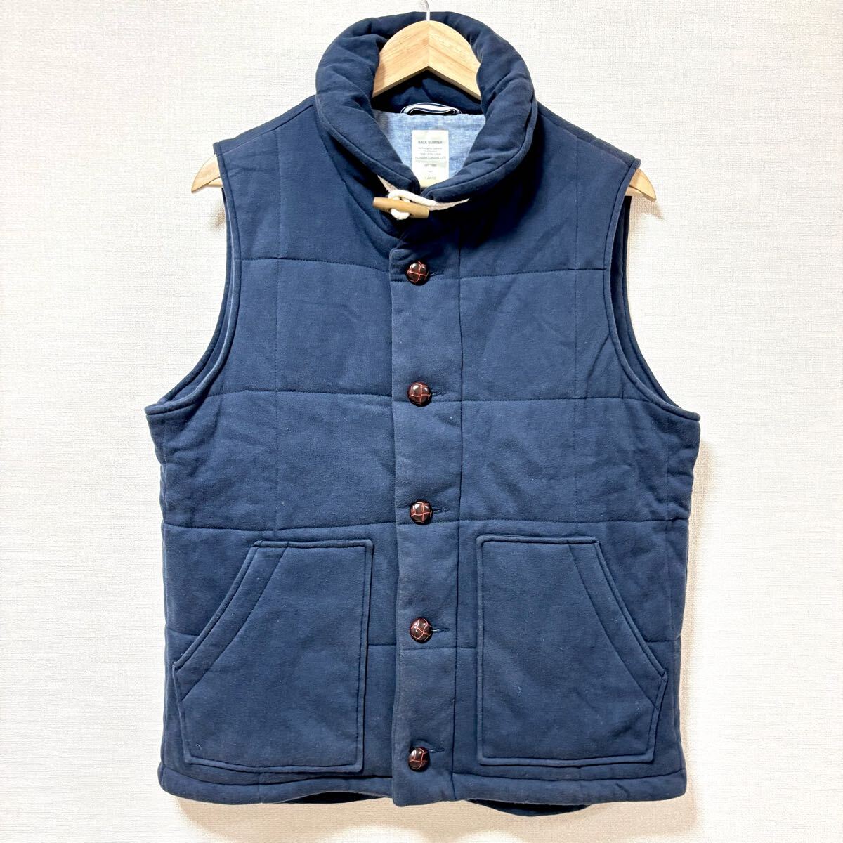アクティブ&カジュアル◎【BACK NUMBER】バックナンバー 中綿 ベスト 紺 ネイビー スウェット ショールカラー メンズ サイズL/Y33228SS拍卖