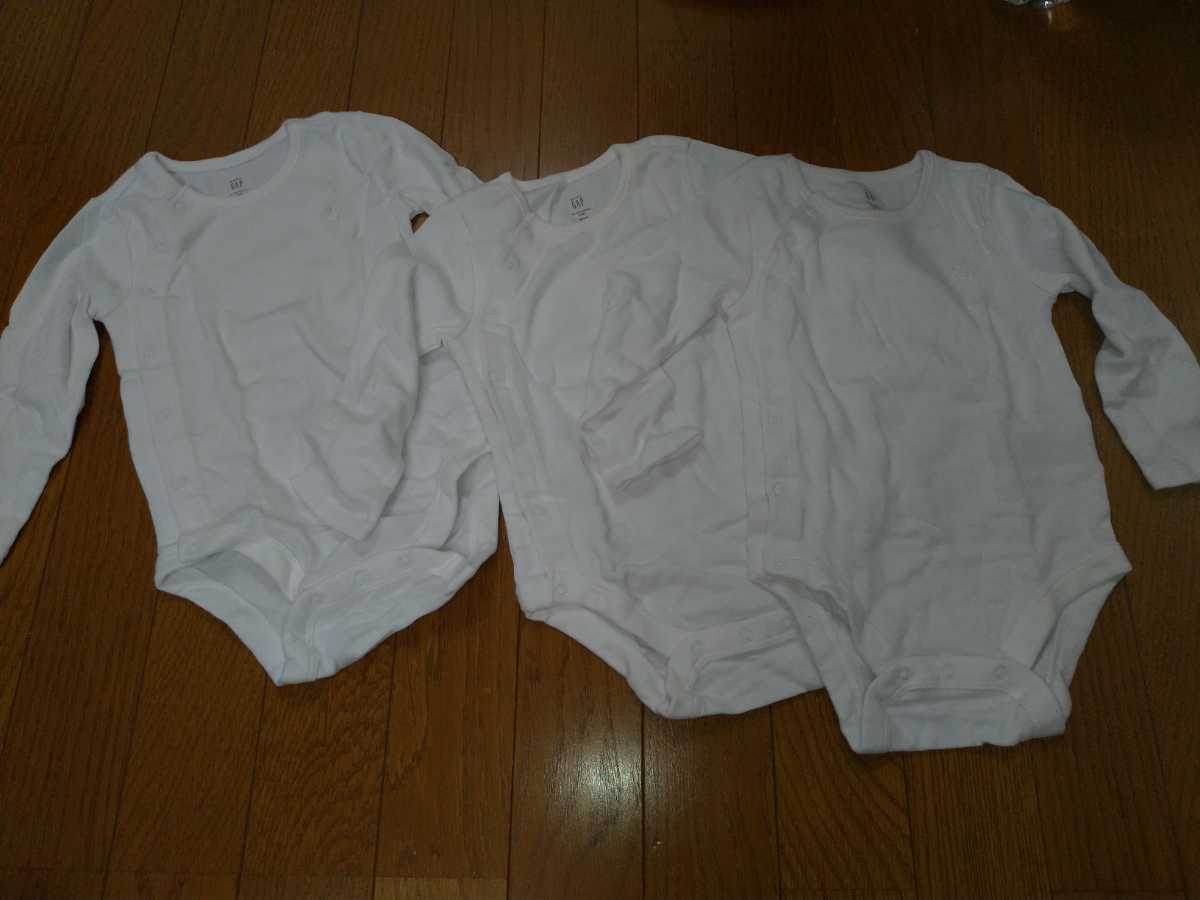 半額以下★GAP 長袖ロンパース ベビー 肌着 Baby 3枚セット サイズ80cm(12-18months) 白 刺繍ベアー拍卖