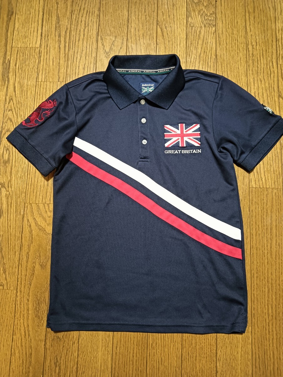 アドミラル ゴルフ 半袖ポロシャツ ユニオンジャック刺しゅう メンズ サイズM ゴルフウェア Admiral GOLF 紺拍卖