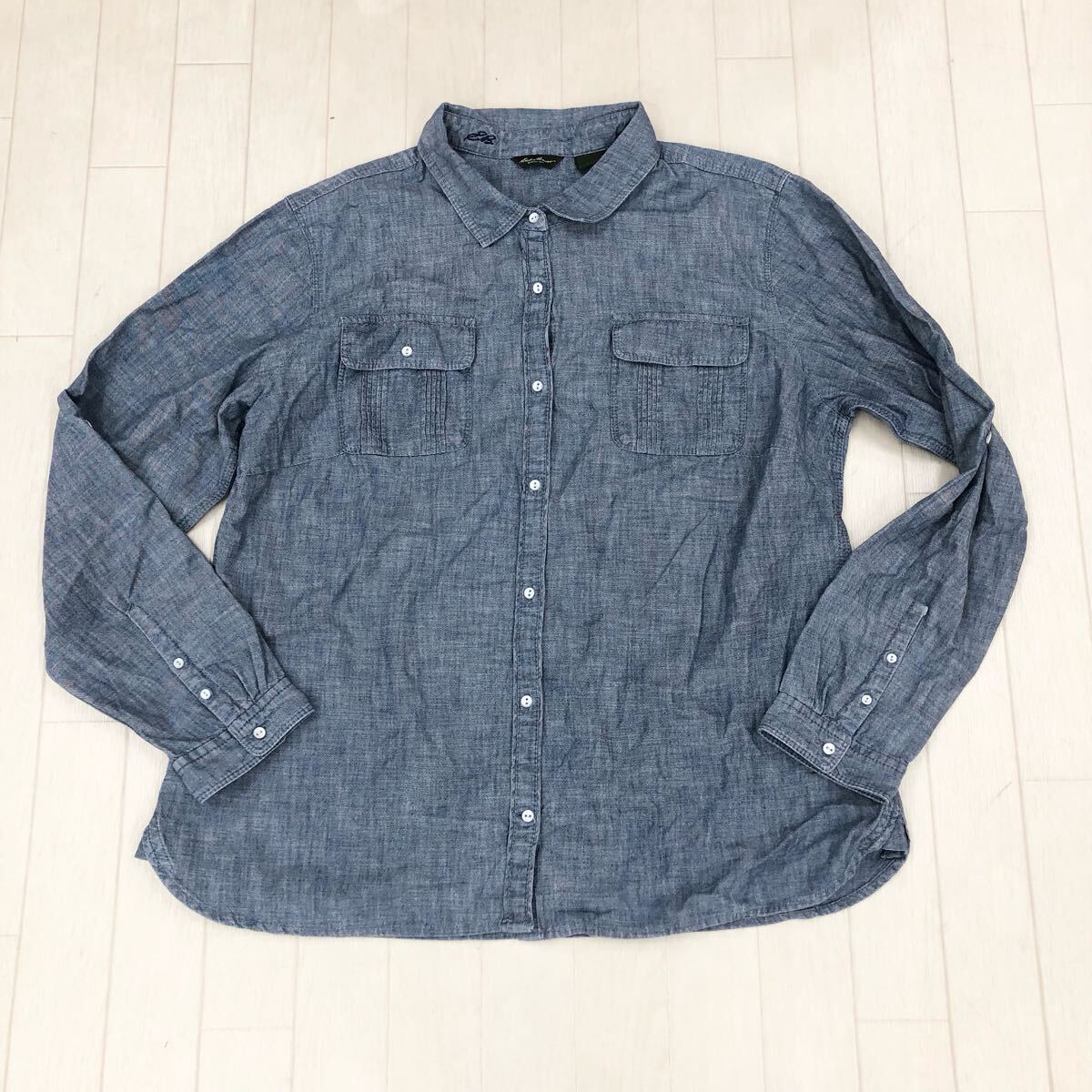 1771〓 Eddie Bauer エディーバウアー 長袖ボタンシャツ レディース サイズL ブルーグレー トップス カットソー シャツ カジュアル拍卖