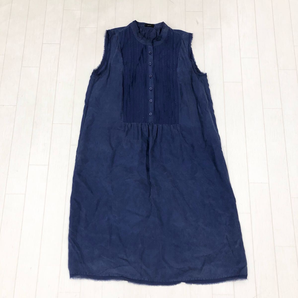 1780〓 JOSEPH ジョセフ ミドルワンピース レディース サイズ36 ネイビー トップス プルオーバー ノースリーブ チュニック ブラウス 絹100%拍卖