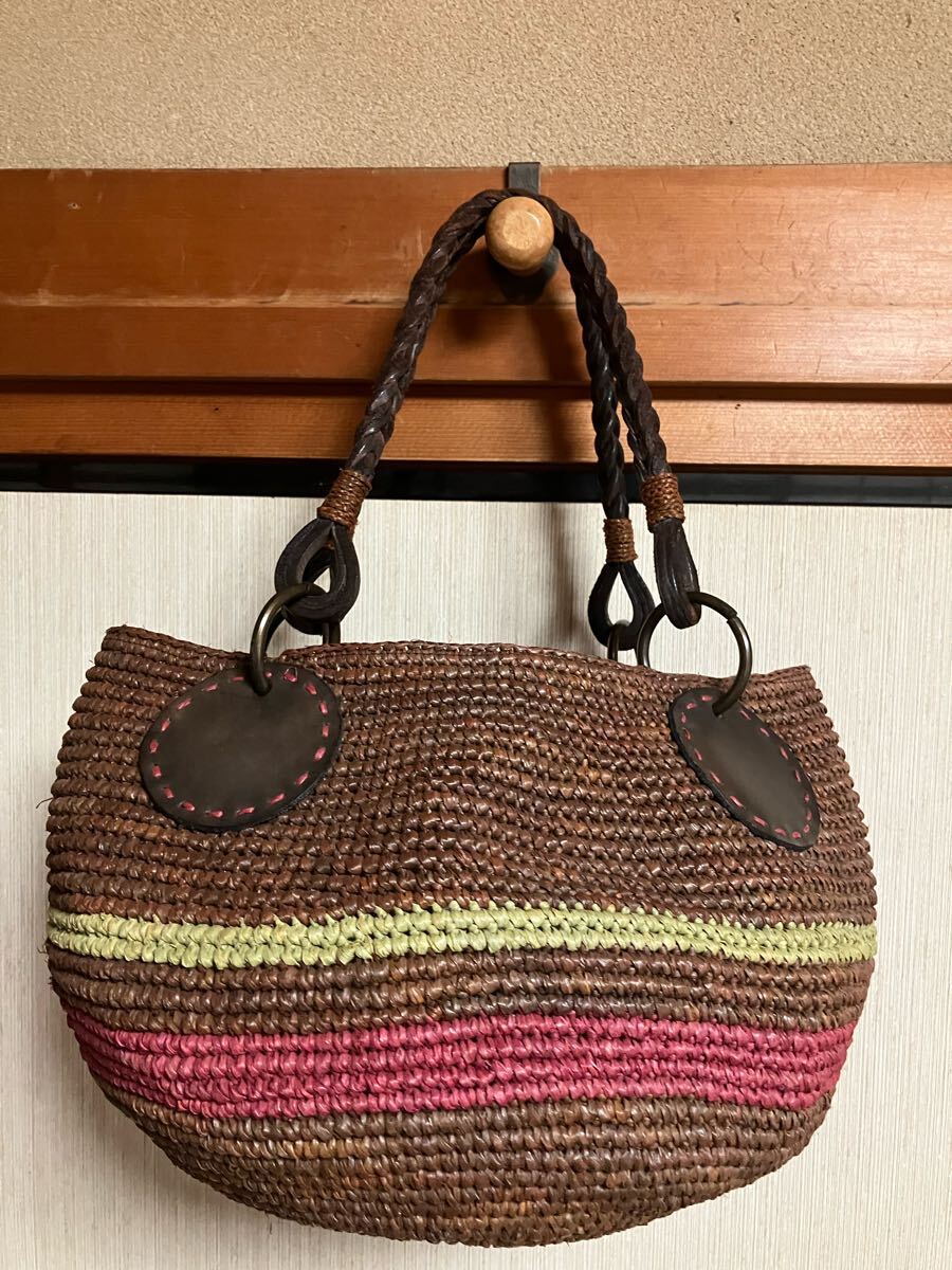 sansArcidet collection PARIS サンアルシデ ラフィア×部分レザー使い カゴバッグ かごバッグ拍卖