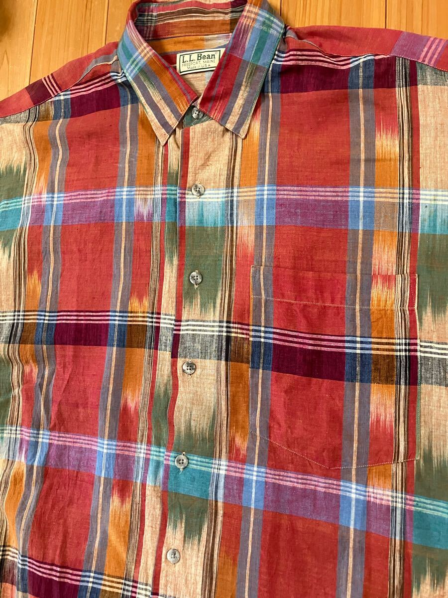 80s L オールド LL Bean LLビーン エルエルビーン USA製 マドラス ネイティブ 総柄 半袖 シャツ拍卖
