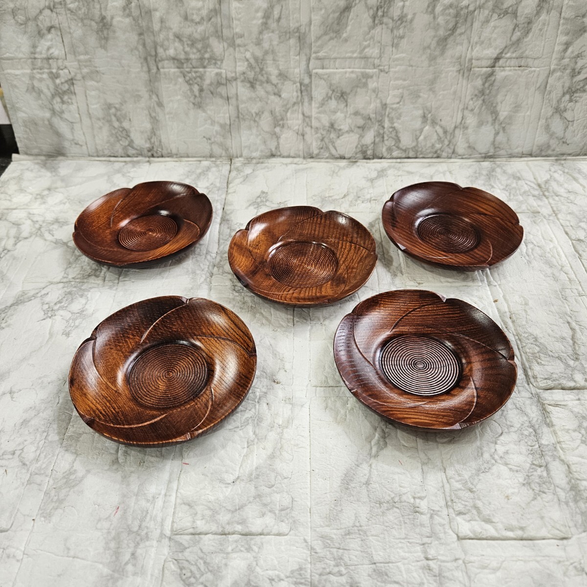 【未使用】 茶托 木製 木製茶托 5枚セット 茶器 和食器 コレクション拍卖