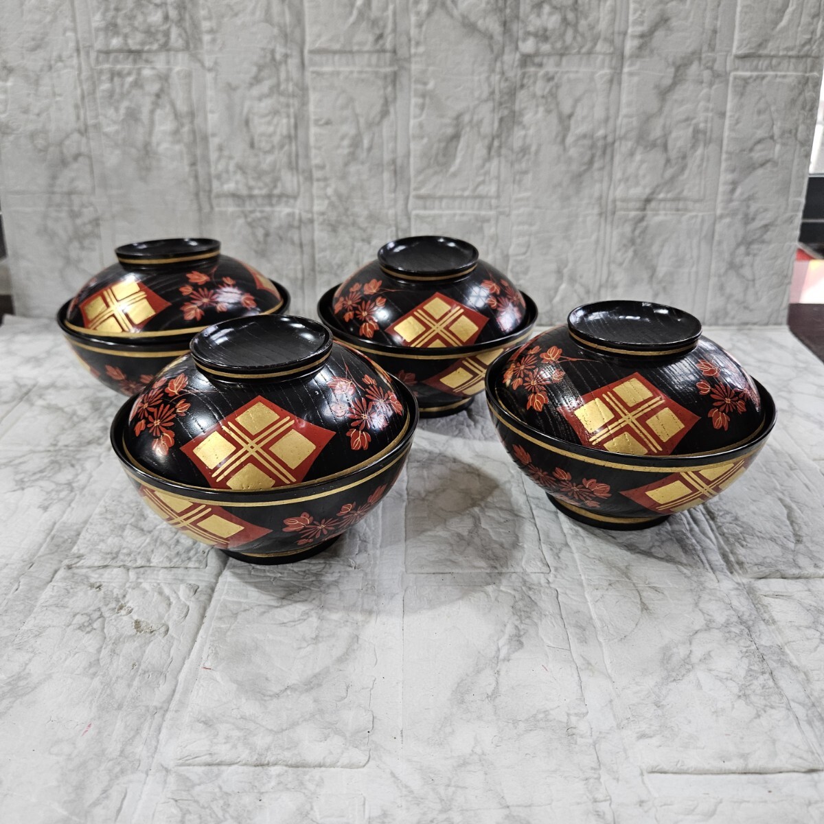 【未使用】 吸物椀 汁椀 漆器 金彩 和食器 お椀 4客 食器 コレクション拍卖