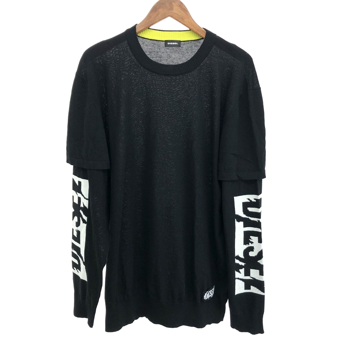 ◆DIESEL ディーゼル レイヤード ニット サイズ:XL◆ ブラック メンズ トップス拍卖