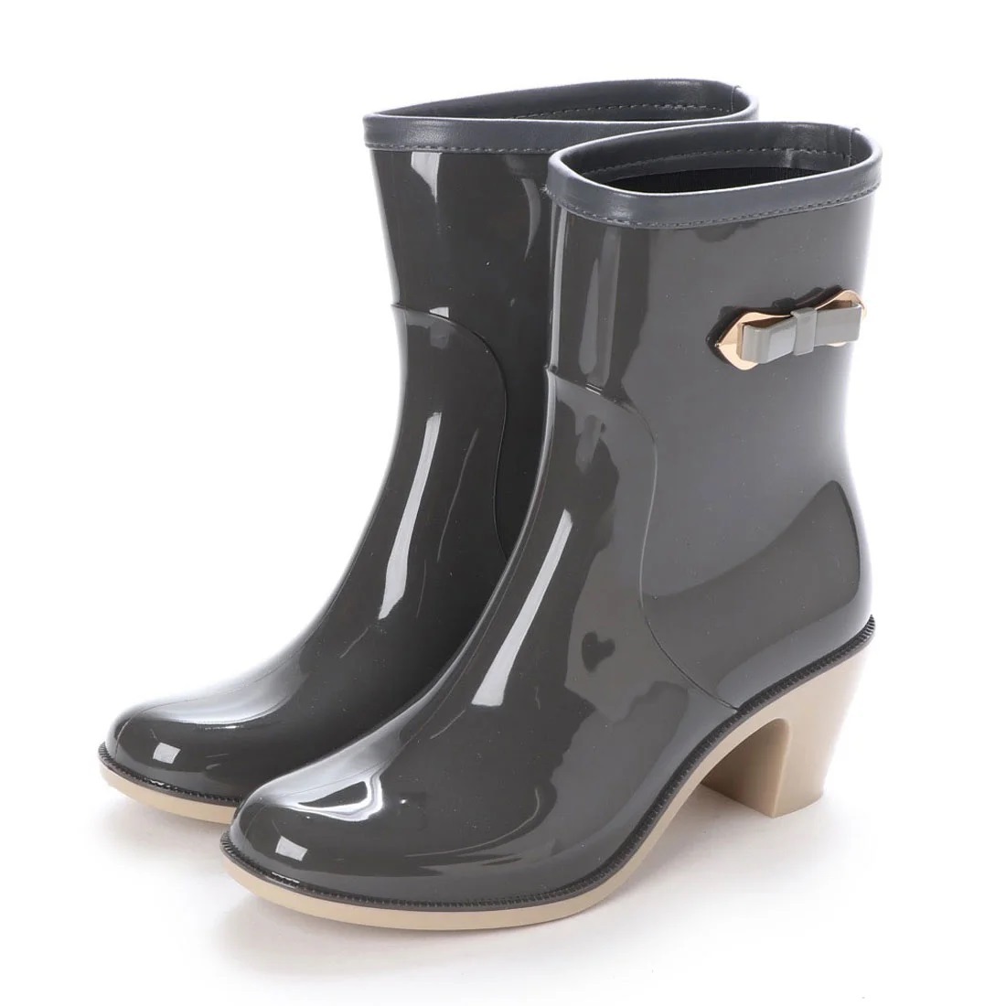【未使用】ブランコワール★リボン レインブーツ GY L/24.0cm 拍卖