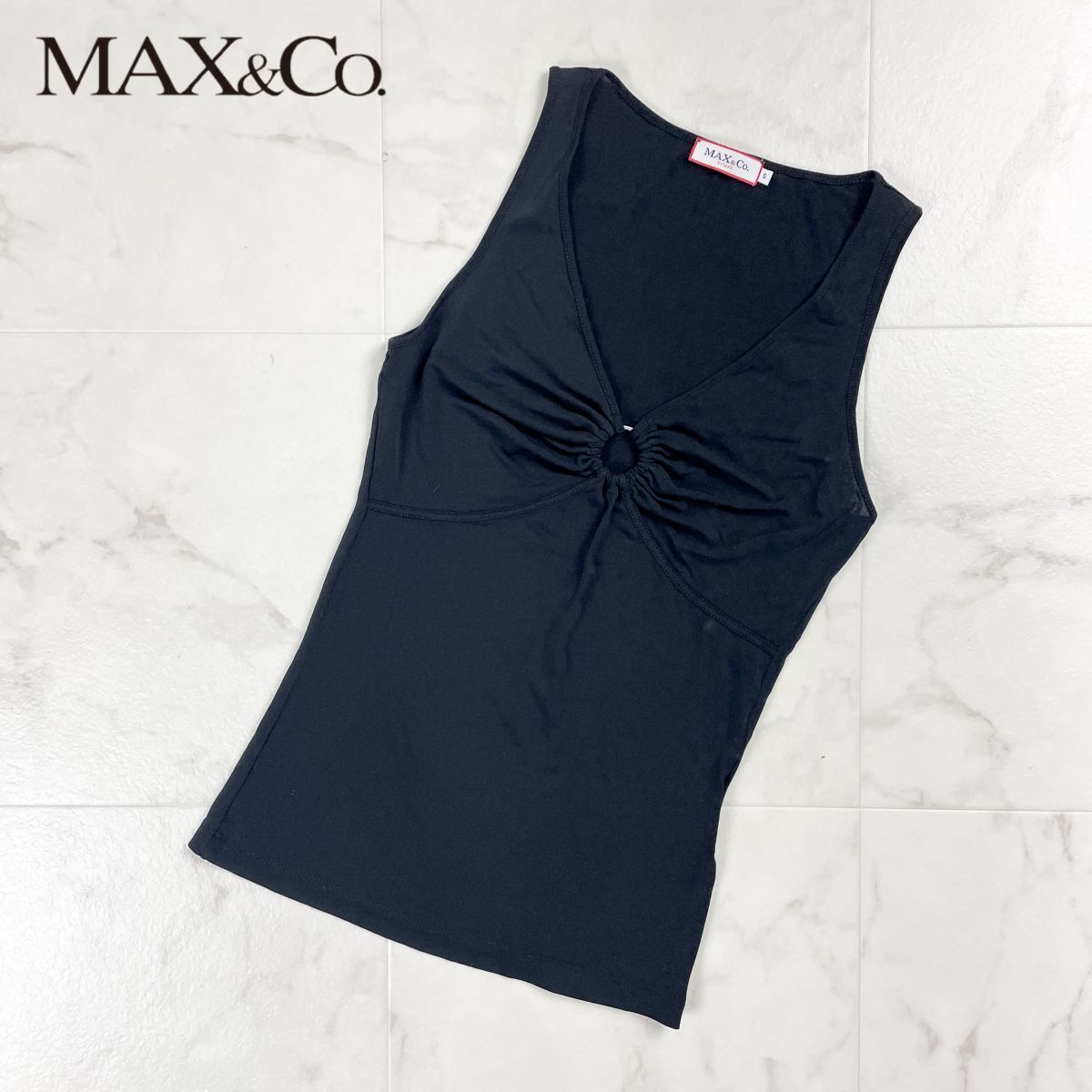 MAX&Co. tricot マックスアンドコー フロントシャーリングデザインノースリーブカットソー トップス レディース ブラック 黒 サイズS*CD921拍卖