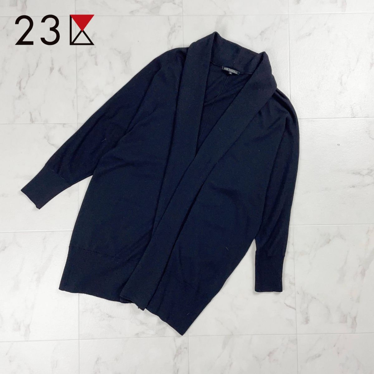 23区 ウール100% ショールカーディガン 薄手 トップス レディース オンワード樫山 ブラック 黒 サイズ38*CD949拍卖