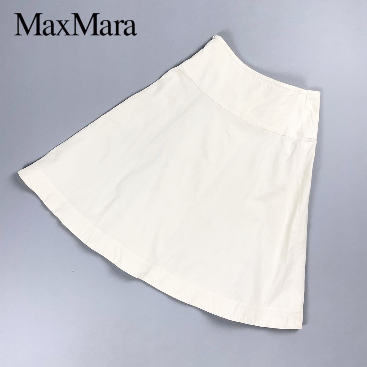 MaxMara マックスマーラ 白タグ コットンフレアスカート 台形スカート 膝丈 白 ホワイト サイズ34*CD387拍卖