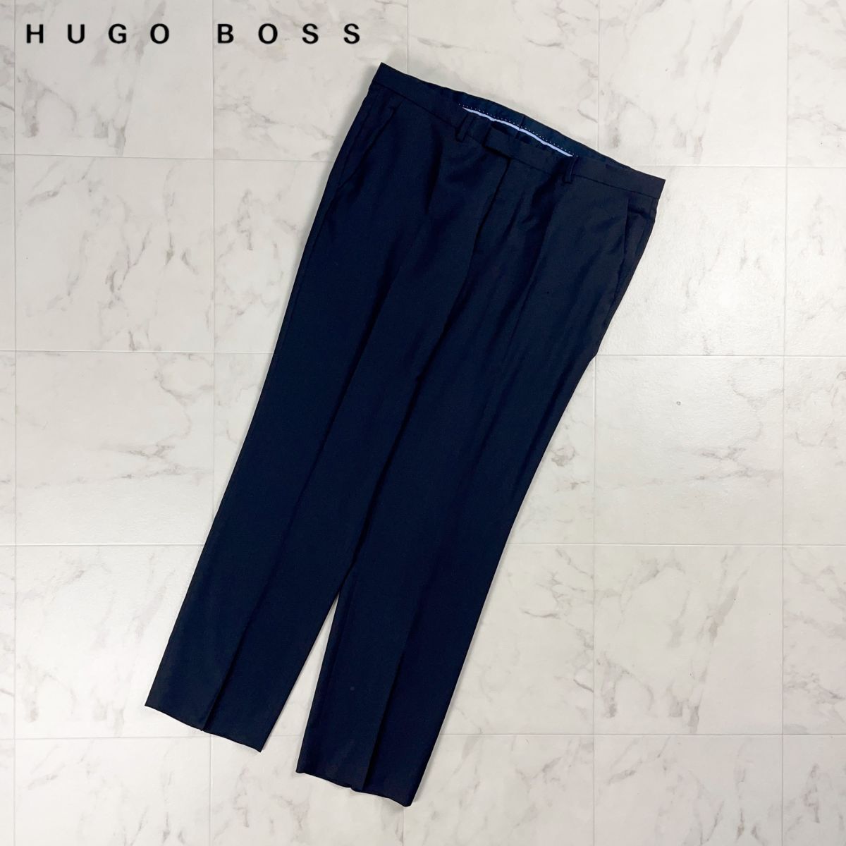 HUGO BOSS ヒューゴボス ウール100% スラックス パンツスーツ ビジネス ボトムス メンズ ブラック 黒 サイズ38*CD1123拍卖