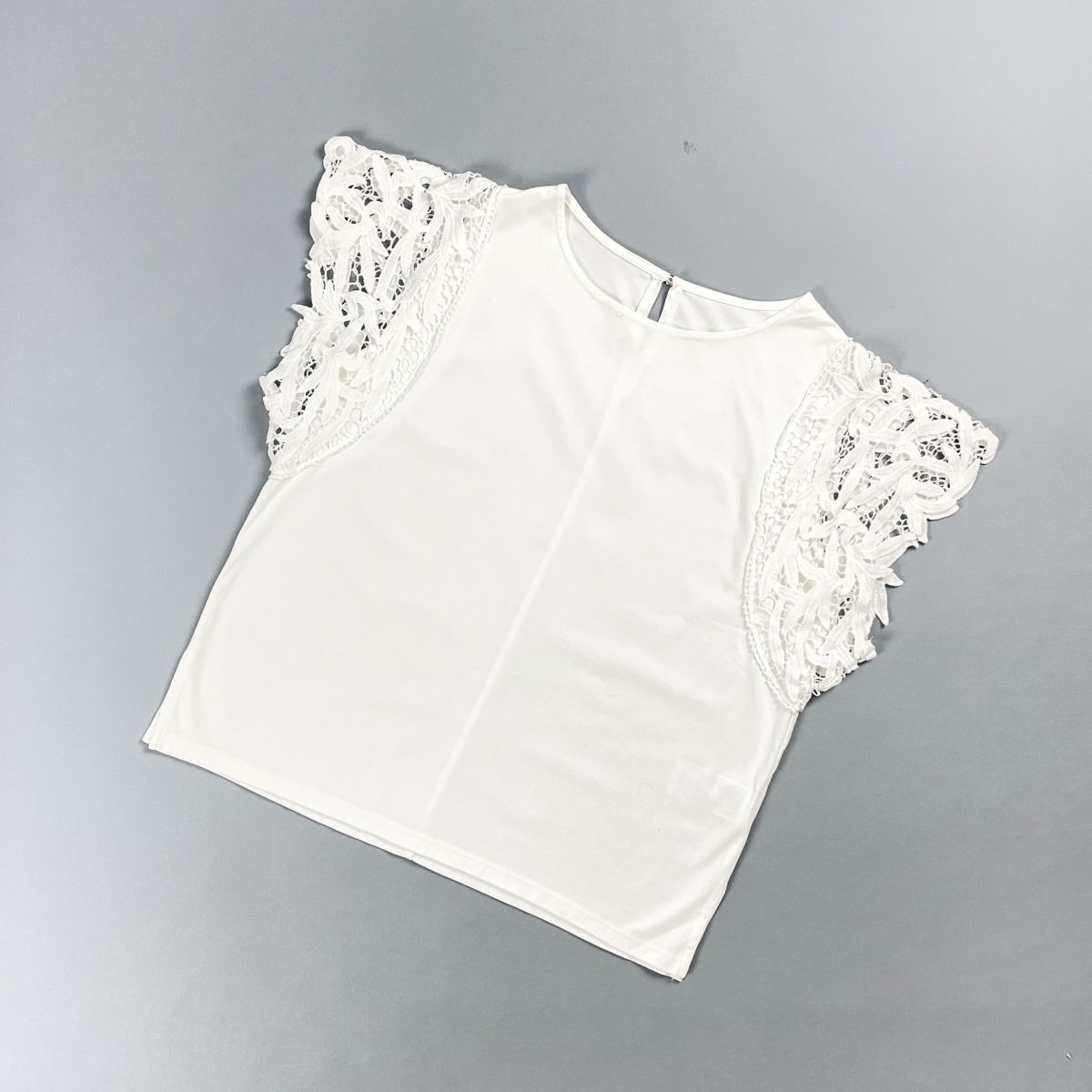美品 ROPE PICNIC ロペピクニック レーススリーブ カットソー トップス レディース ホワイト 白 サイズ38*CD1177拍卖