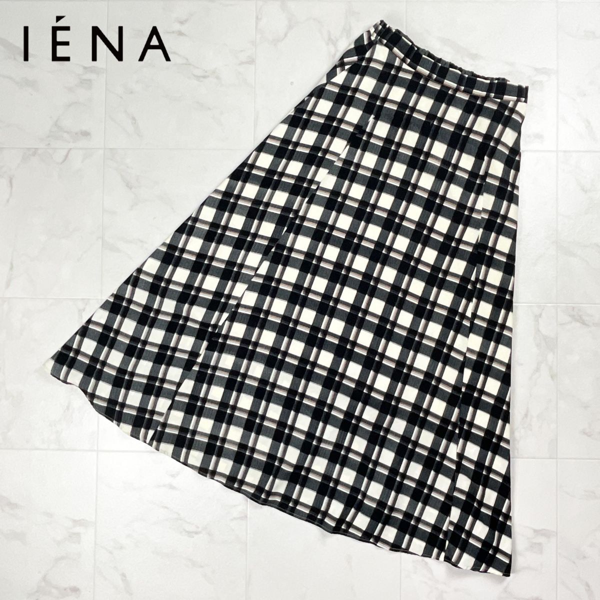 美品 SLOBE IENA スローブイエナ チェック柄Aラインフレアスカート ロング丈 ブラック 黒 サイズF*CD1216拍卖