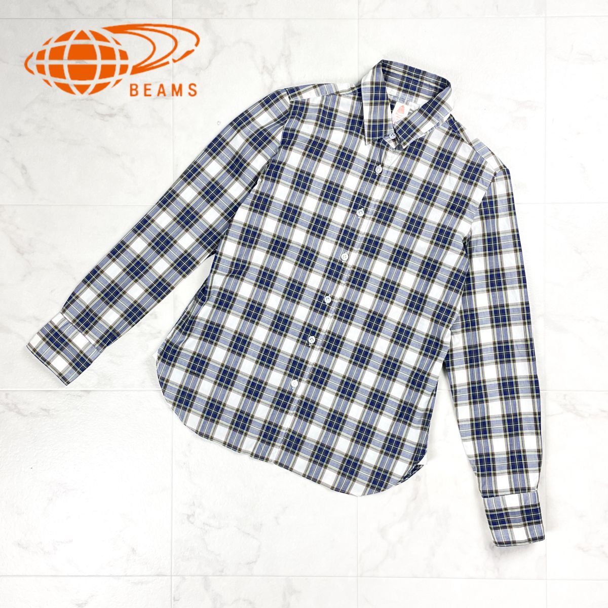 美品 EFFE BEAMS エッフェビームス チェック柄シャツ 長袖 トップス イタリア製 レディース ブルー系 青 サイズ40*CD1239拍卖