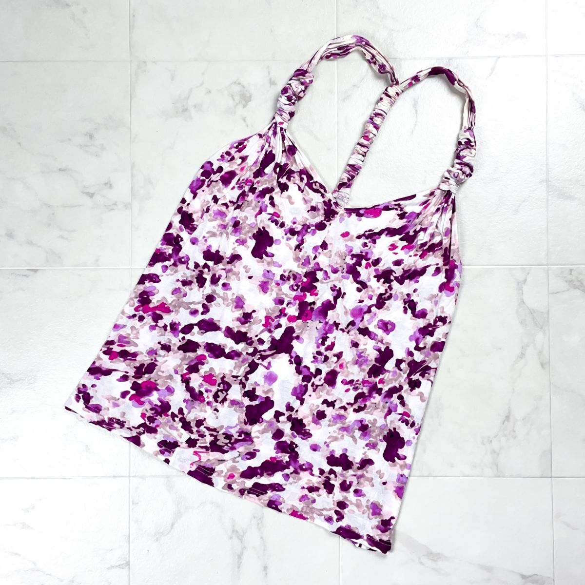 LIMI feu リミフゥ 水彩画タッチ変形フレアタンクトップ トップス レディース ピンク系 サイズF*CD1276拍卖