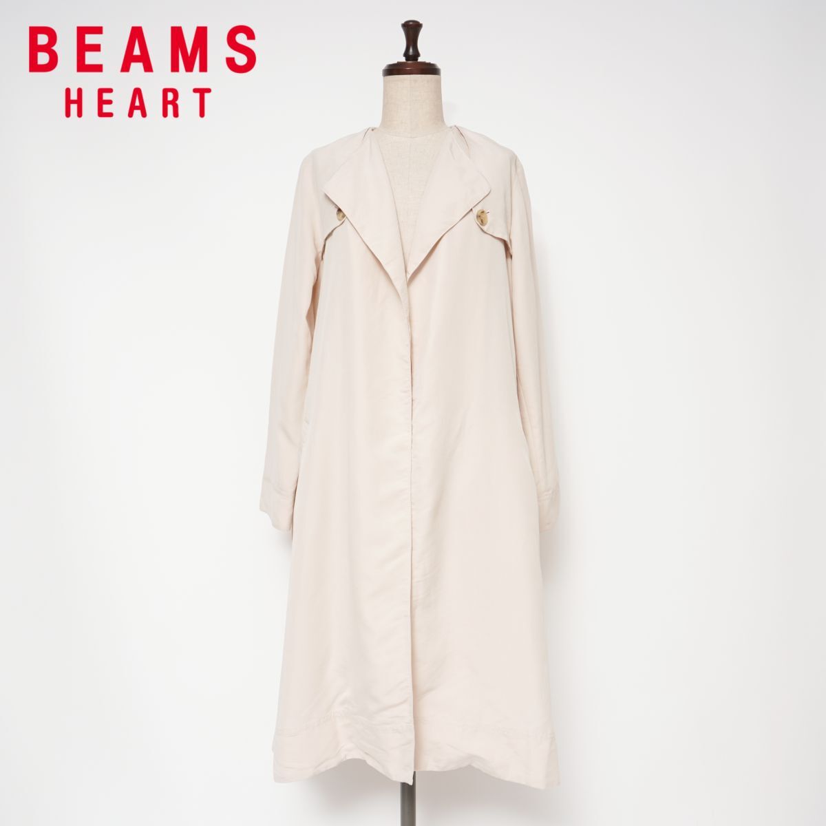 BEAMS HEART ビームスハート ノーカラートレンチコート スプリングコート レディース ライトベージュ サイズS*CD1293拍卖